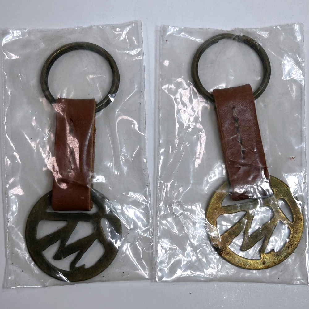 Vintage Marlboro Keychain Set‎ 2 Solid Brass Leather Western Cowboy Made in USA